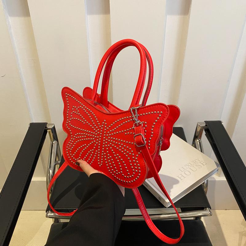 

Нова європейська та американська модна ретро сумка-метелик жіноча сумка сумка через плече сумка-месенджер проста портативна сумка на заклепках червоний