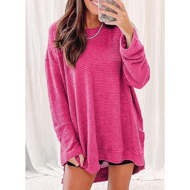BITCED Women's Fashion Casual Solid Color Print Long Sleeve O-Neck Blouses & Shirts