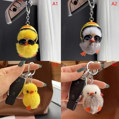 Unique Plush Toy Duck Keychain Creative School Bag Pendant New Mini Yellow Duck Car Key Ring