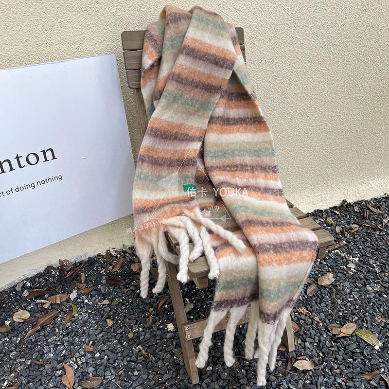 New simple and high-end scarf thickened warm fringed plush shawl autumn and winter versatile plaid scarf