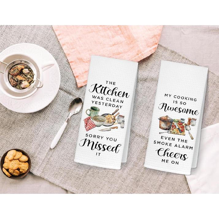 HONLUNG Funny Kitchen Towels Set of 2, Funny Gifts for Hostess Dish Towels Drying Cloth for Kitchen, Sarcastic Housewarming Gifts for Women