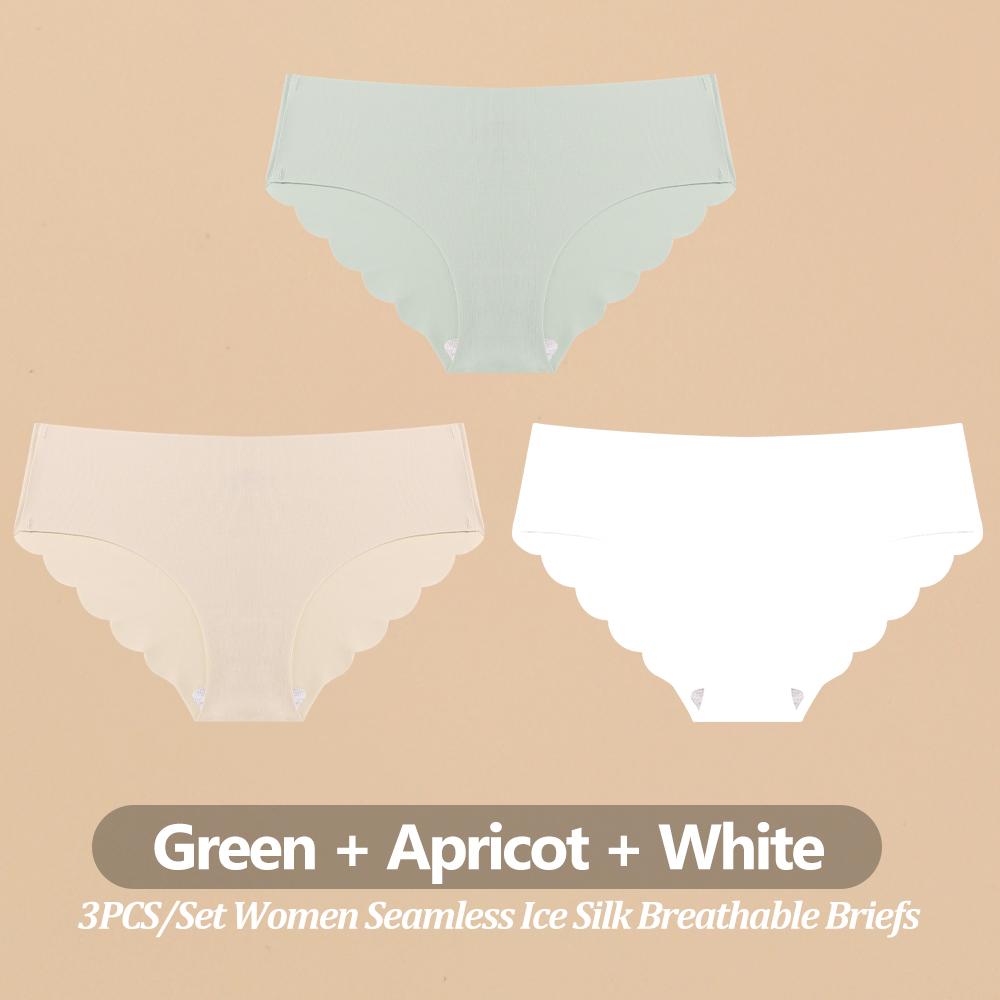 3PCS Women Seamless Panties Ultra Thin Breathable Underwear Sexy Low Waist Briefs Female Elastic Wavy Side Lingerie Uniform Co Practical Use