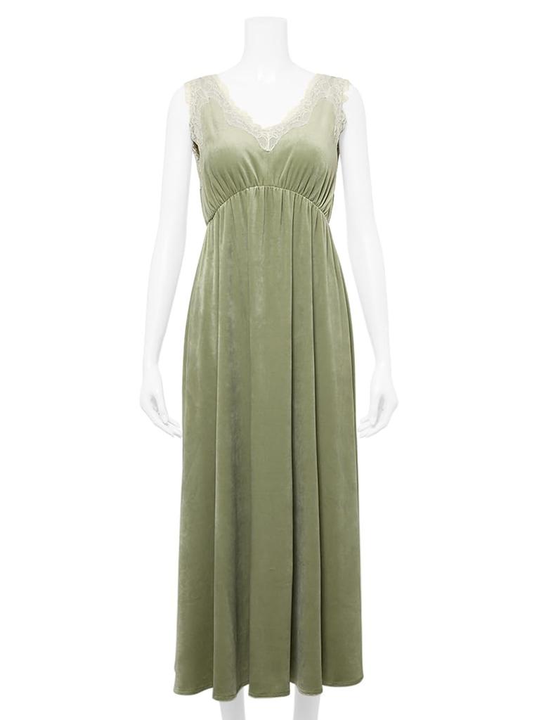 Velvet X Lace Dress PWCO254285GRNF [MUCHA] Cup-in