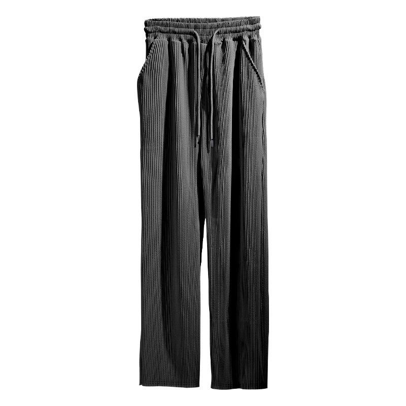 European size spring and autumn jacquard striped wide-leg men's pants casual loose pit strip drawstring straight large size trousers men