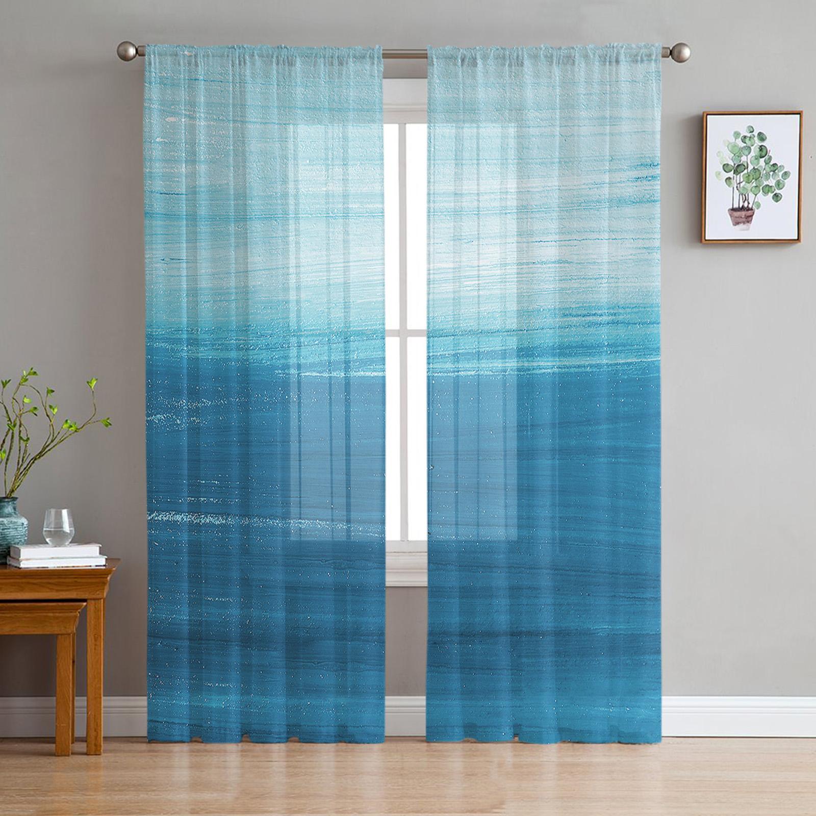 Türkisfarbene Wasserwelle auf der Meeresoberfläche, Fenstervorhänge für Wohnzimmer, Mädchenschlafzimmer, Tüllvorhänge, Küchenschleier, Chiffonvorhänge W50H130(CM)x2&Grommet Top