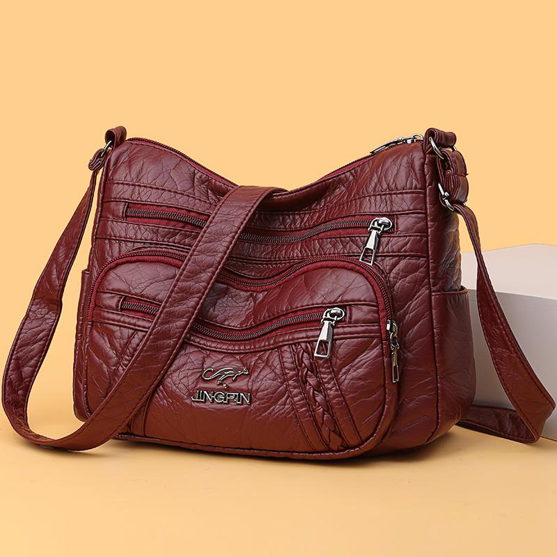 Dameveske i mykt skinn Middelaldrende morsveske Enkel skulder Crossbody-veske