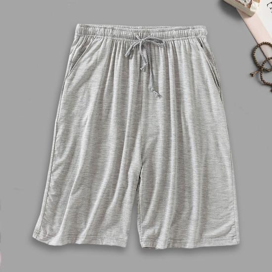 Men Summer Shorts Solid Color Loose Elastic Waist Drawstring Deep Crotch Keep Cooling Comfortable Pockets Plus Size Knee-length Shorts Men Clothes