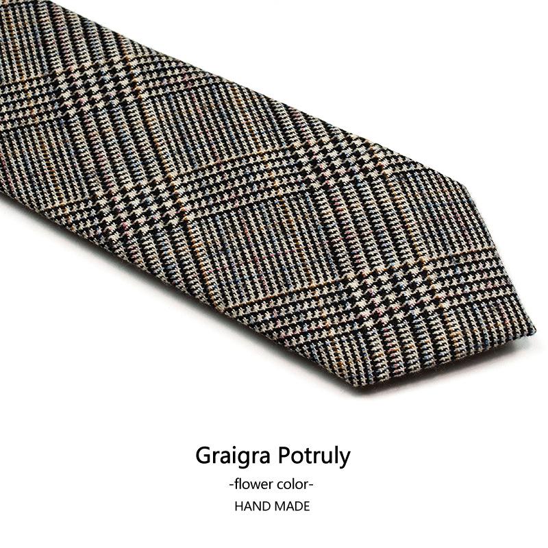 Houndstooth Plaid Coffee Gray 6cm Tie Men's Retro Casual Fashion