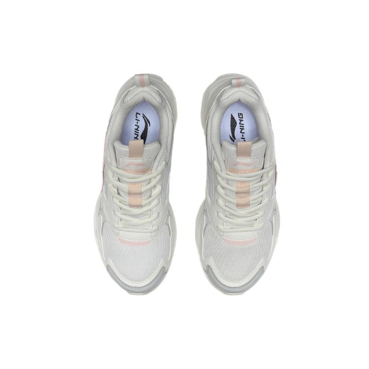 Li Ning Cushioning Slip Resistant Abrasion Resistant Low Top Running Shoes Women's Mist White ARLR018-5