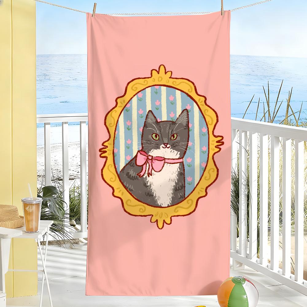 

Aesthetic Art Photo Cat Cartoon Towel Soft Pool Gift For Travel Gym Shower Camping Quick Dry Sports Large Beach Towels W30*H60(CM)