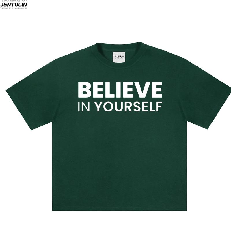 Unisexs Pure Cotton Believe In Yourself Simple Letter Print Tshirt Harajuku Retro Clothing Aesthetics Loose Top Pullover Tshirt