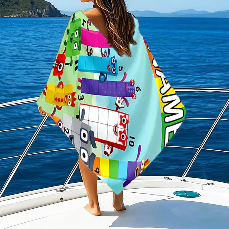 1pc 3D-Number-Blocks-Cartoon Beach Towel with Custom Name, Beach/Swimming/Bath/Picnic/Camping Towel, Suitable for Seaside Beaches