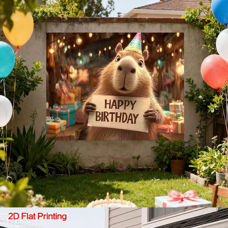 Banner de Feliz Cumpleaños de Capibara Impreso Plano 2D para Decoración de Fiesta Infantil