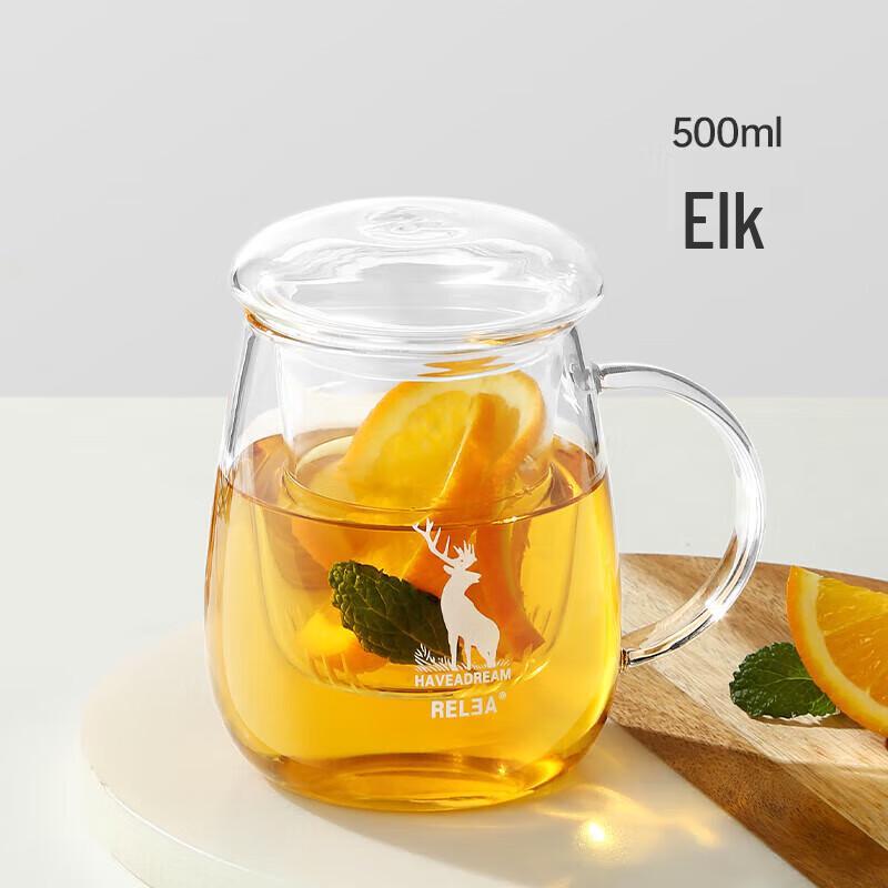 RELEA 500ML Double-Layer Glass Tea Cup with Infuser and Handle