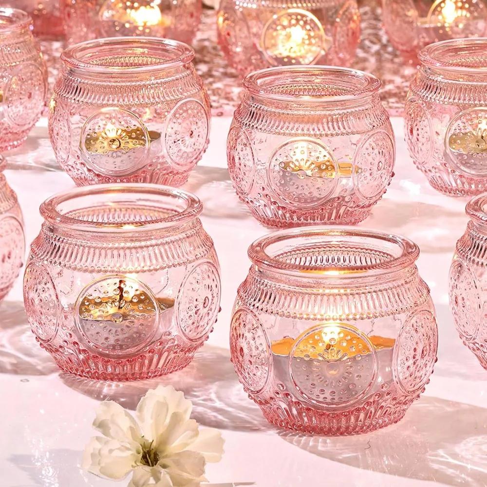 6/12Pcs Votive Glass Candle Holders Centerpiece Table LED Tea Light Candlestick for Home Birthday Wedding Party