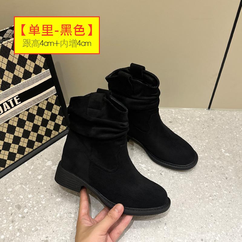 Inner heightening Martin boots women s autumn and winter new cm Maillard medium tube thin pile pleated retro women s boots 34