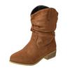 Womens Plus Size Western Style Chunky Heel Mid-Calf Boots Casual Round Toe Ankle Winter