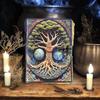 Vintage Leather Journal, Tree of Life Fat Journal, Blank Spell Book of Shadows Celestial Gifts For Him Her