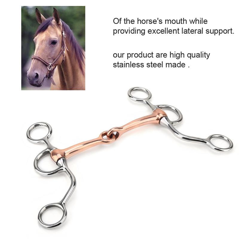 D- Gag Snaffle Bits Equestrian Loose Full Cheek Gag Horse Chew Stainless Steel Training Bit Copper jointed Month