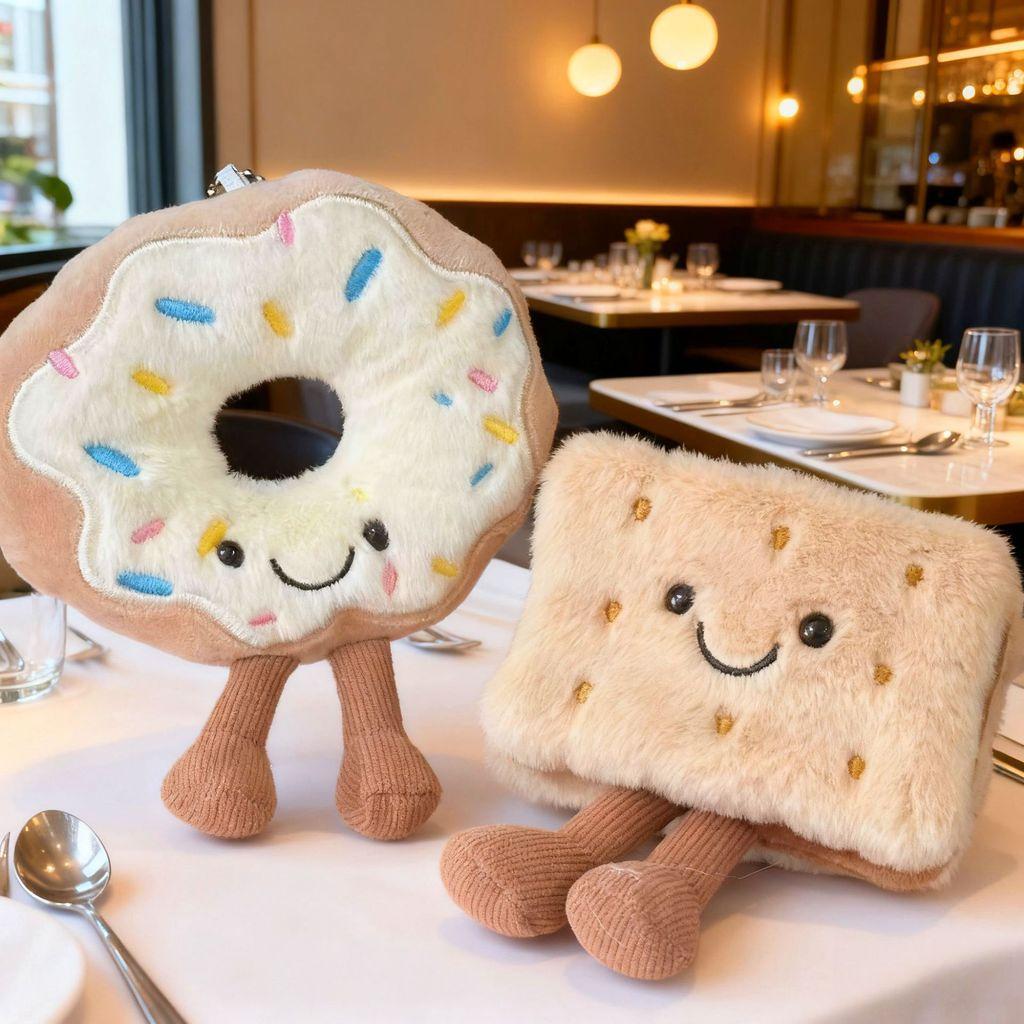 Waffle Cookie Plush Keychain With Sweet Donut Design For Backpack Decor