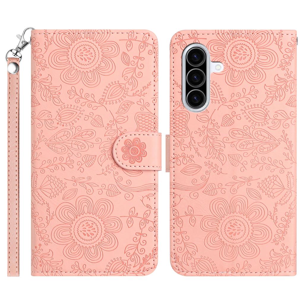 For Samsung Galaxy A37 5G Case Flower Imprint Leather Flip Wallet Phone Cover with Wrist Strap