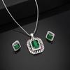Estele Designer Square Pendant Set with Rhodium Plated CZ and Emerald Stone for Women