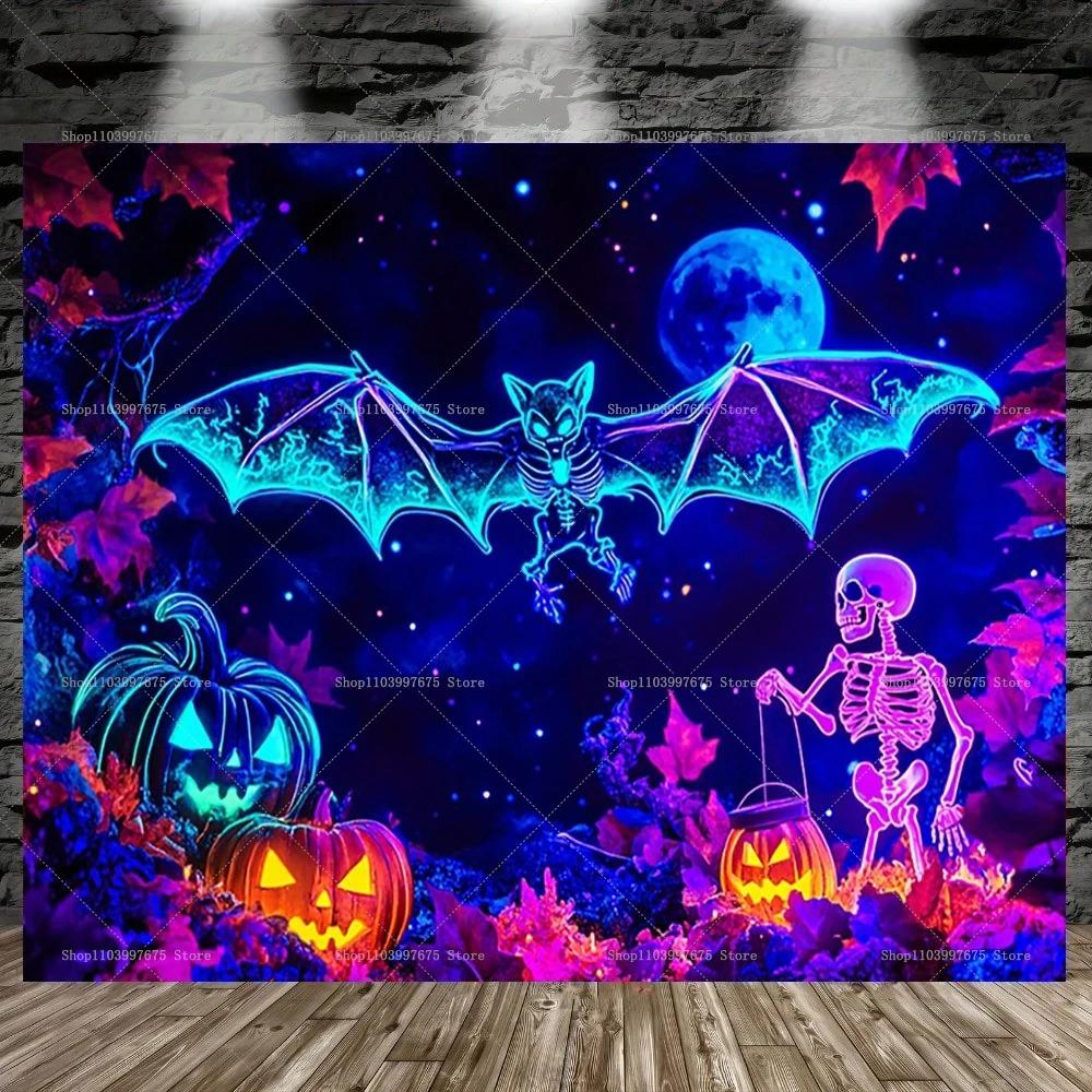 Halloween Pumpkin Bat Ghost Theme Banner Decoration Background, Halloween Party Home Decoration Photography Background Cloth