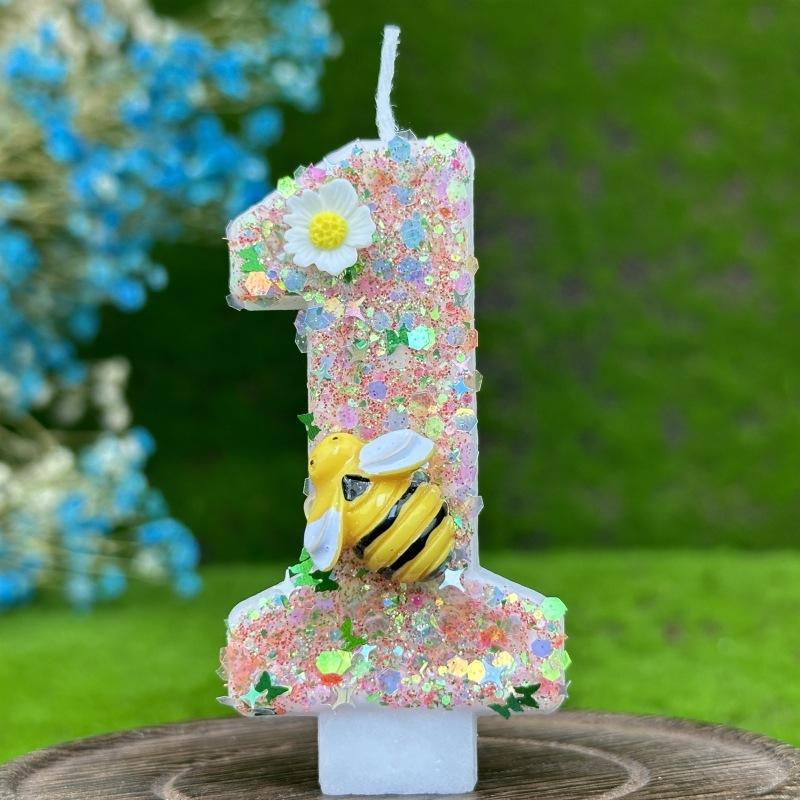 

Bee Birthday Number Candle Decorating Glitter DigitalCake Topper Birthday Party Cake Decoration Decor Gift Number0123456789