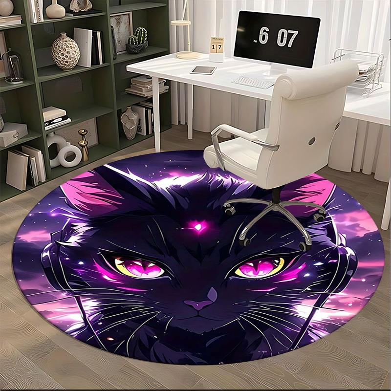 1 Stück Anime Katze Runder Teppich Bürostuhlmatte, Rutschfester Teppich für Heimdekoration, Wohnzimmer, Schlafzimmer, Spielzimmer, Festivalgeschenk