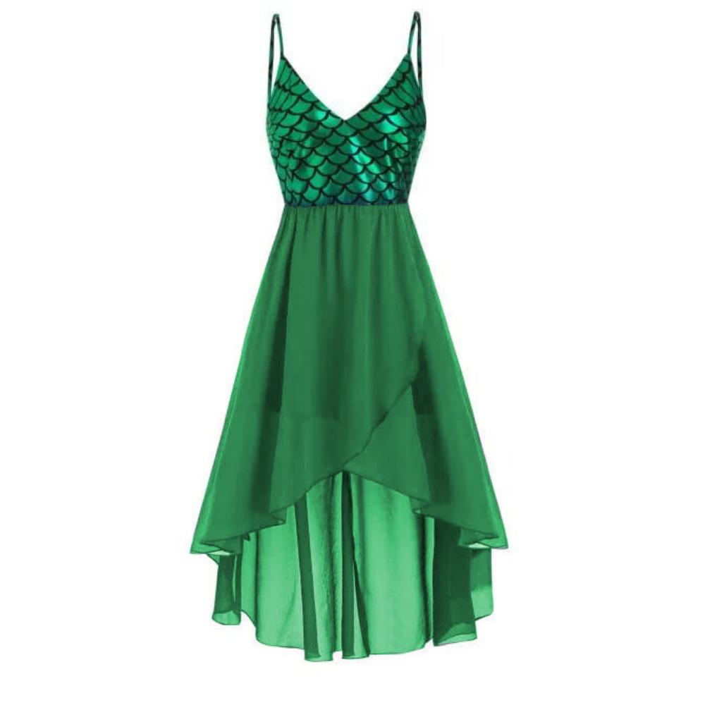European, American Spring and Summer Mermaid Women Sexy Scale Printing Irregular Dress Cross-border Spot