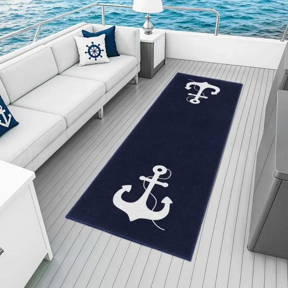 VIKAMA Nautischer Anker Outdoor Läufer Teppich Rutschfeste Waschbare Fußmatte für Terrasse Boot Balkon Heimdekoration 40x120cm