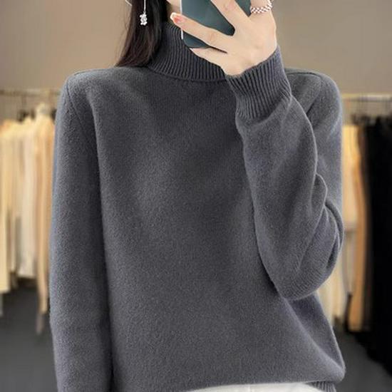 Women's Winter Double-Ply Thick High-Neck Pure Wool Cashmere Base Layer Sweater