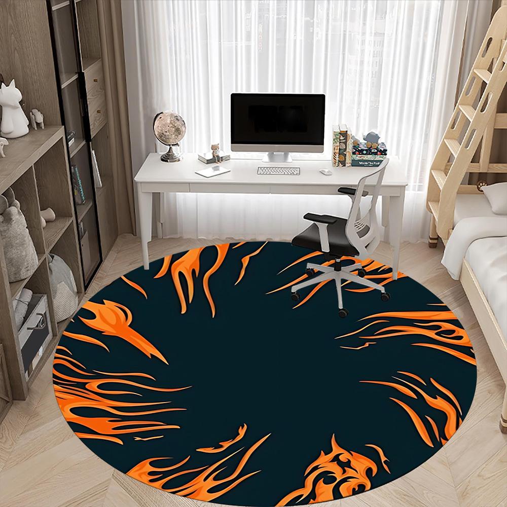 1pc Flame Circle Design Chair Carpet for Office, Soft, Non-Slip Polyester Mat, Office, Entryway, Living Room, Bedroom, yy251207278