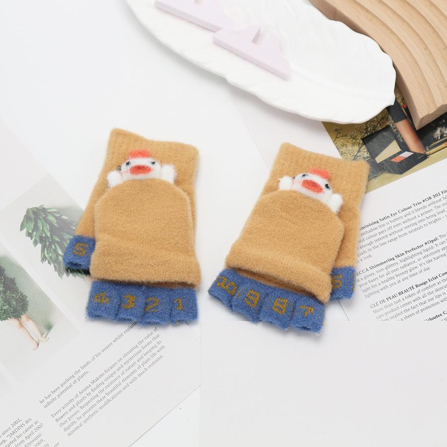 Children's Cute Cartoon Flip-Gloves: Cold-Proof, Half-Finger Winter Writing Warmth for Boys and Girls