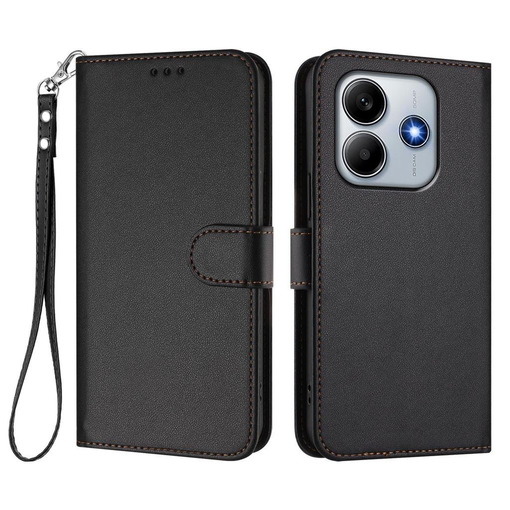 For Xiaomi Redmi Note 14 5G (China)/Xiaomi Poco M7 Pro 5G/Xiaomi Redmi Note 14 5G Leather Case Wallet Stand Phone Cover with Wrist Strap