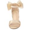 Allegra K Women's Mesh Bow Ankle Strap Open Toe Chunky Heel Sandals, Champagne, Size 23.5cm