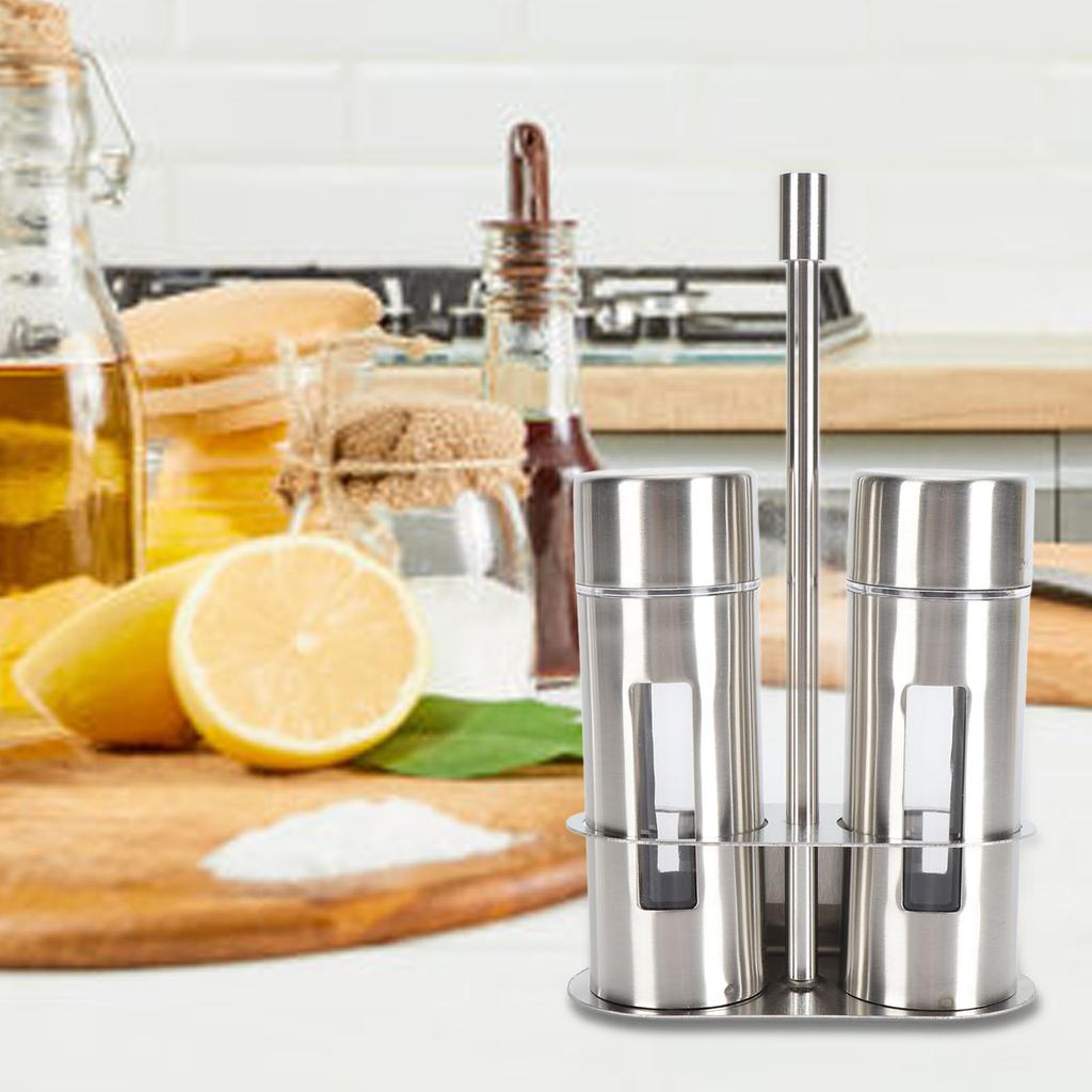 2PCS Salt and Pepper Shakers Set 304 Stainless Steel Sugar Spice Seasoning Bottle with Base Stand for Kitchen Restaurant