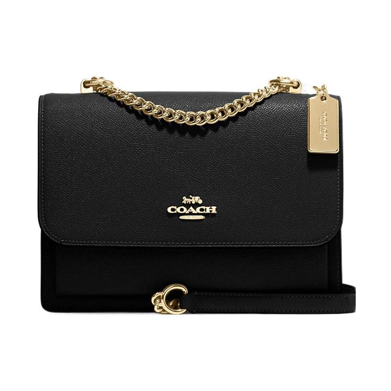 

COACH Klare 22 Gold Logo Chain Flap Cross Grain Leather Envelope Bag Shoulder Crossbody Bag Regular Women s Black чорний