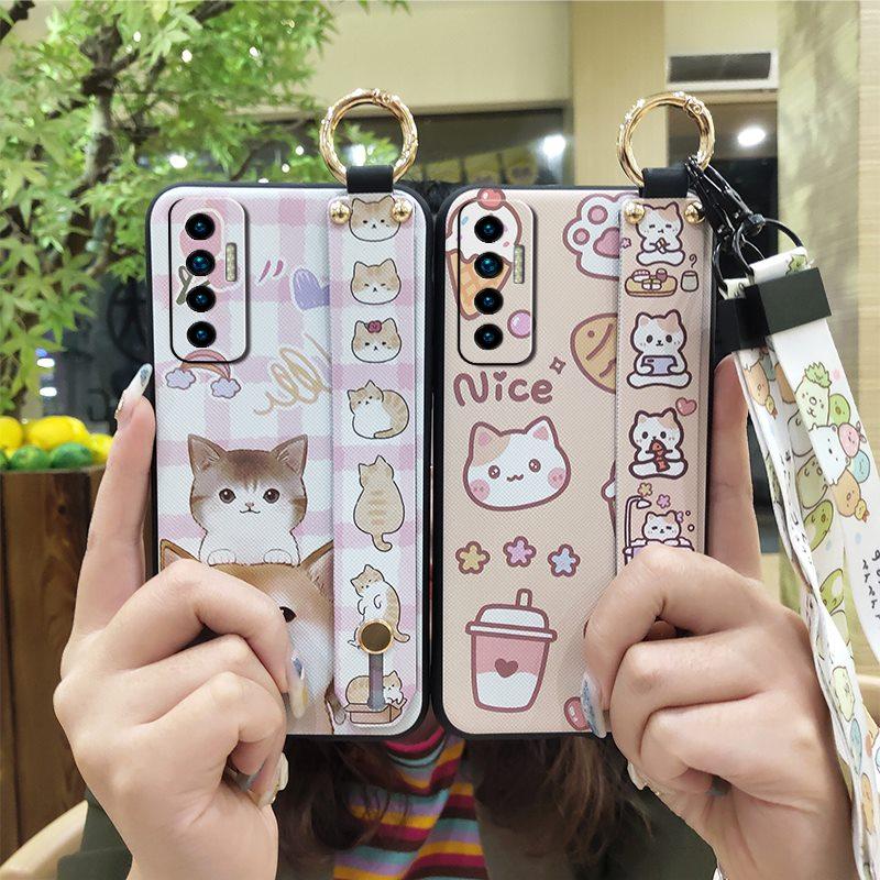Protective Wristband Phone Case For Tecno Camon17P Kickstand Back Cover Ring Anti-knock Anti-dust Fashion Design Cute