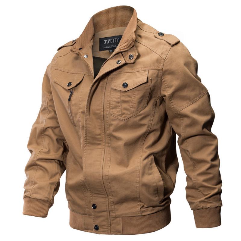 

Autumn Plus Size Washed Cotton Air Force Utility Jacket with Epaulettes L хакі
