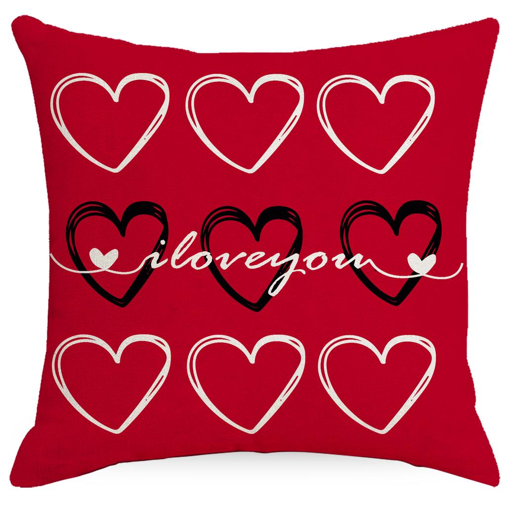 New Valentine'S Day Pillow Case Heart-Shaped Linen Print Nordic Home Living Room Sofa Cushion Cover Premium Durable