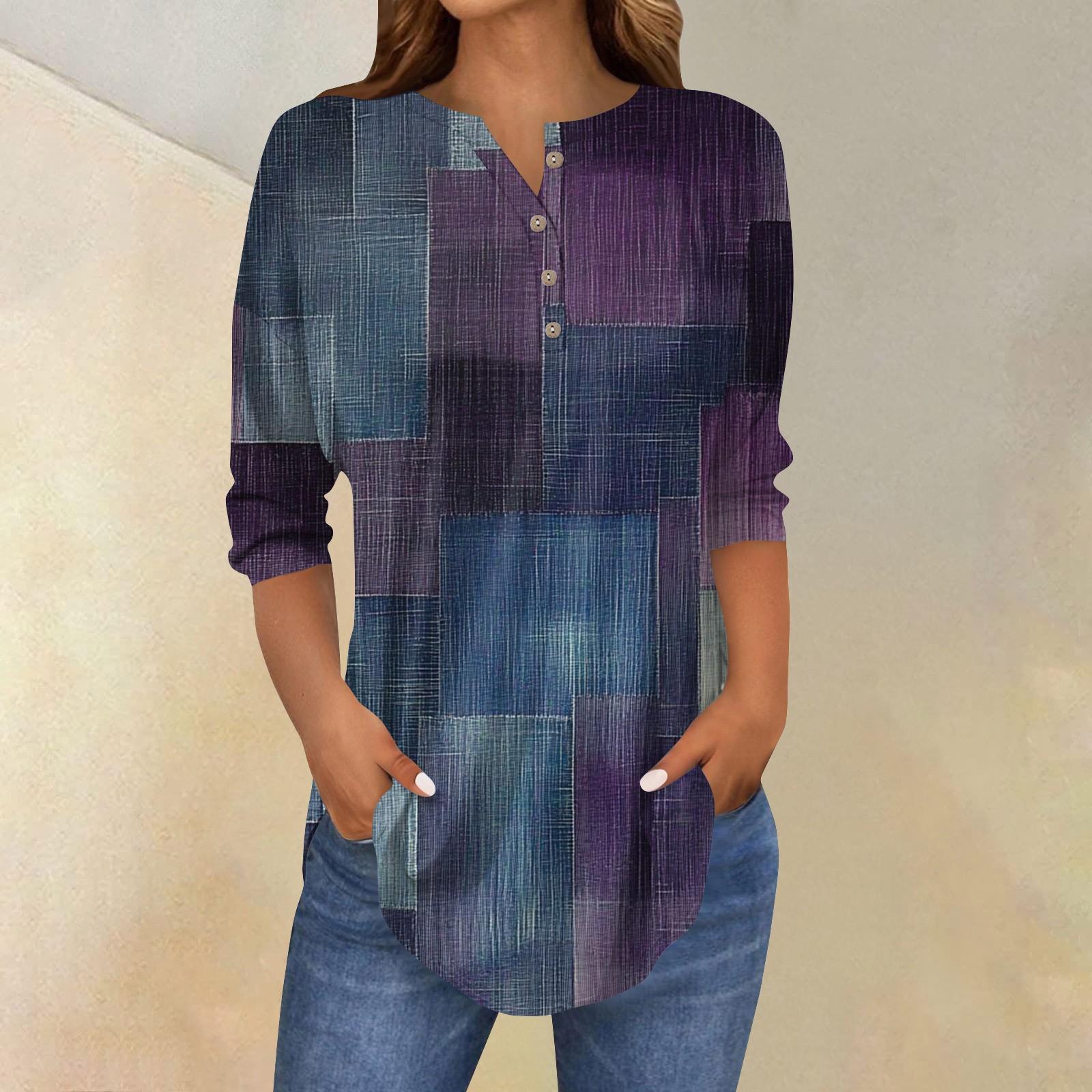 

Женская свободная футболка с воротником на пуговицах и винтажным цветочным принтом, рукав три четверти XXXL