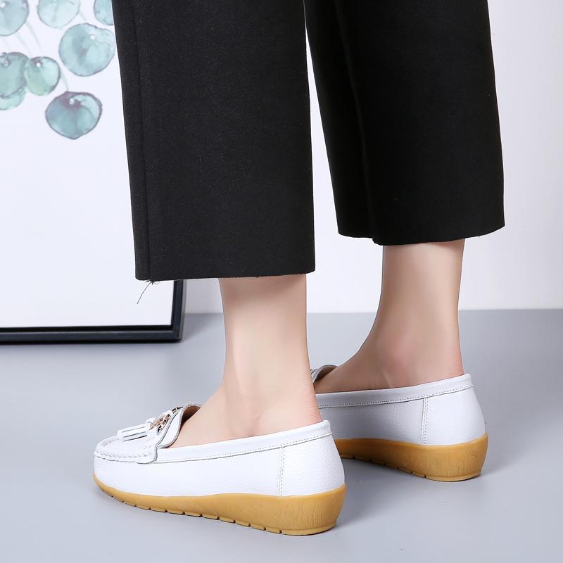 Shoes Women Big Size 44 Loafers Genuine Leather Casual Shoes Flat Comfortable Walking Shoes Slip On Moccasin Shoes Trend Sneaker