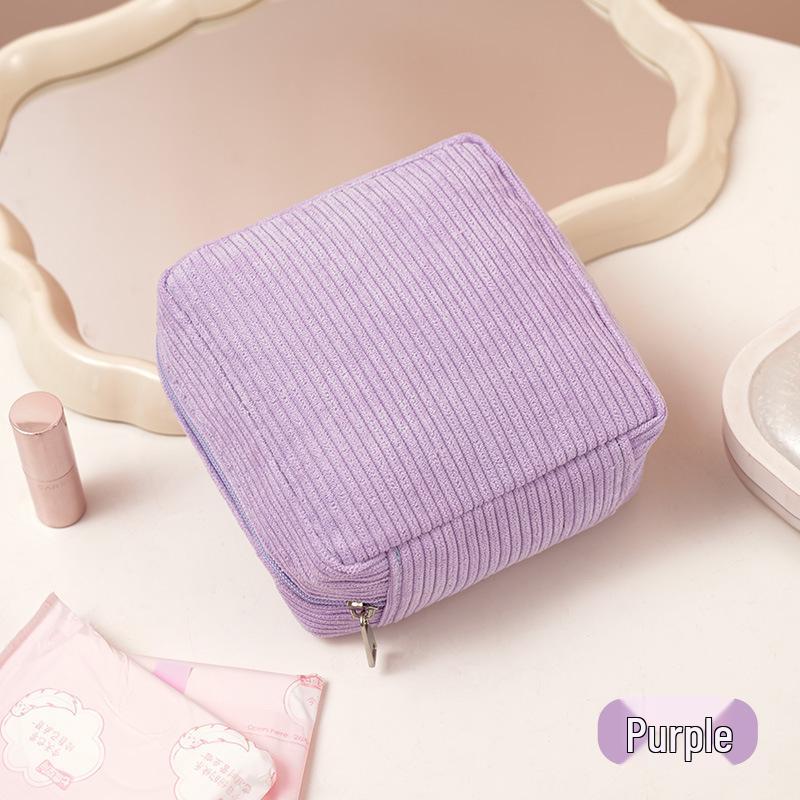 Corduroy Menstrual Pad Storage Bag - Portable Period Bag for Girls and Students