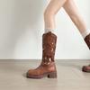 Retro hollow western cowboy boots 2025 new cool boots but knee thin thick heel boots super foreign versatile