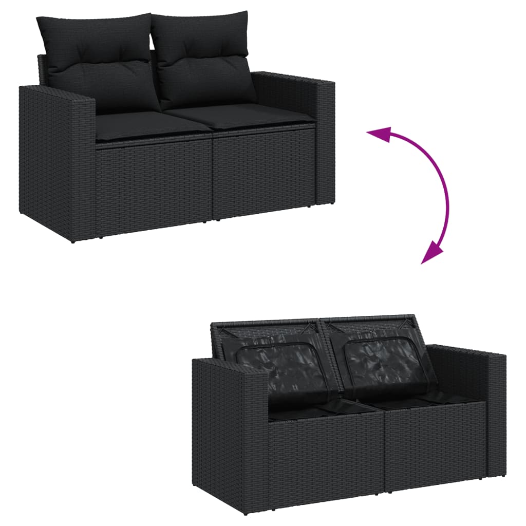 Vidaxl 6-Cz. Garden Furniture Set With Cushions, Black Poly Rattan