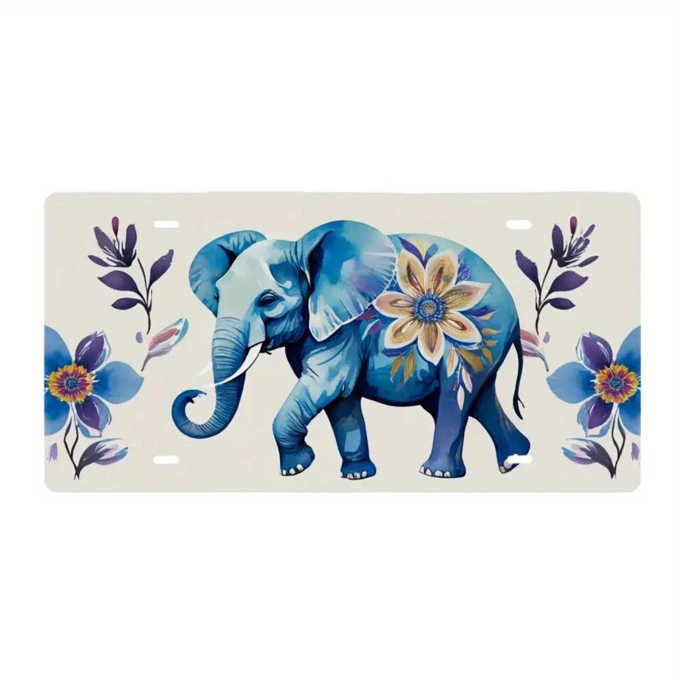 BLUE FLORAL ELEPHANT AL Sign Vintage Durable Metal Plaque Wall Decor Watercolor Bohemian Home Office Bar Man Cave Wall Art
