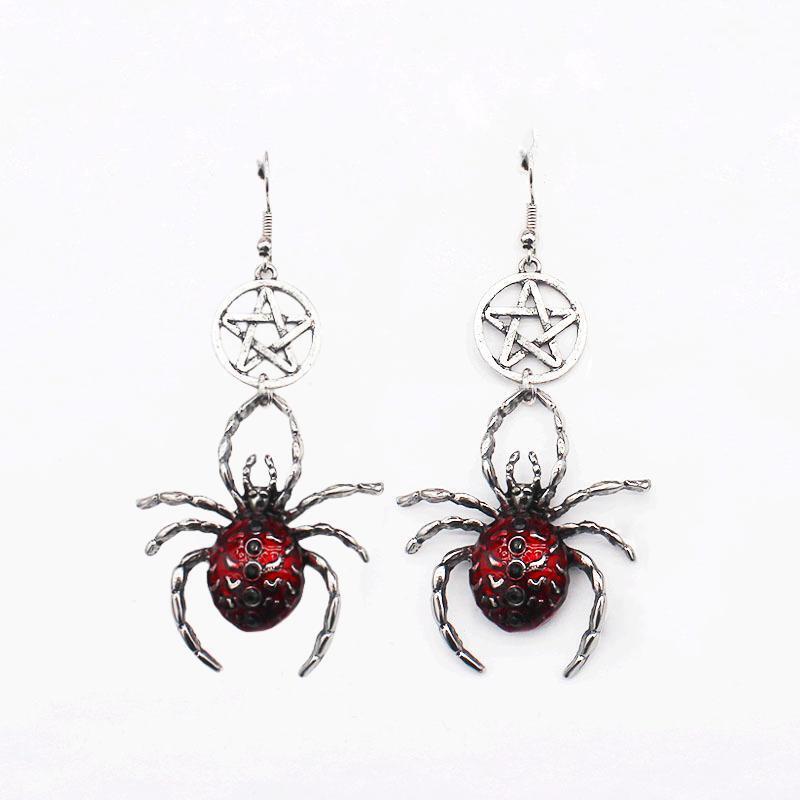 

Punk Gothic Sliver Color Vampire Bat Red Drip Glaze Simulated Stereo Spider Dangle Earrings for Women Halloween Parody Jewelry