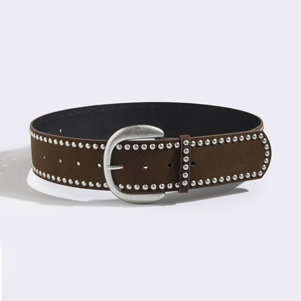 Versatile Suede Leather Belt Pin Buckle Rivet Wide Waistband  Coat Skirt Decoration