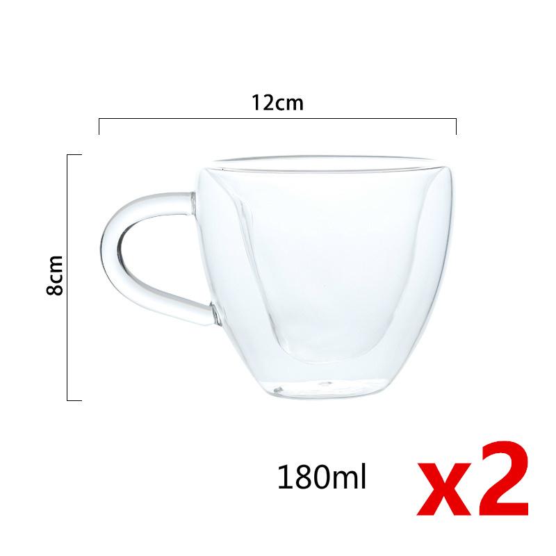 2 Pcs Double Wall Glass Mug With Handle Creative Heart Shape Coffee Cup Cute Milk Water Tea Heart Cup Clear Heart Mug Wholesale